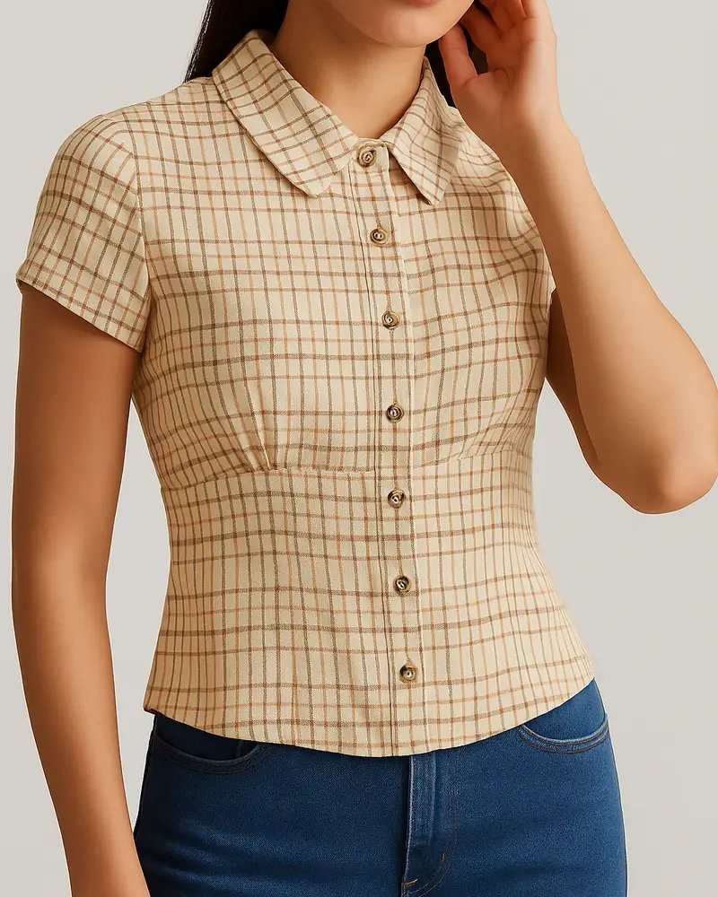 Camisa a Cuadros Vintage con Corset Integrado para Mujer - Image 2