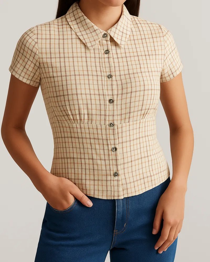 Camisa a Cuadros Vintage con Corset Integrado para Mujer - Image 3