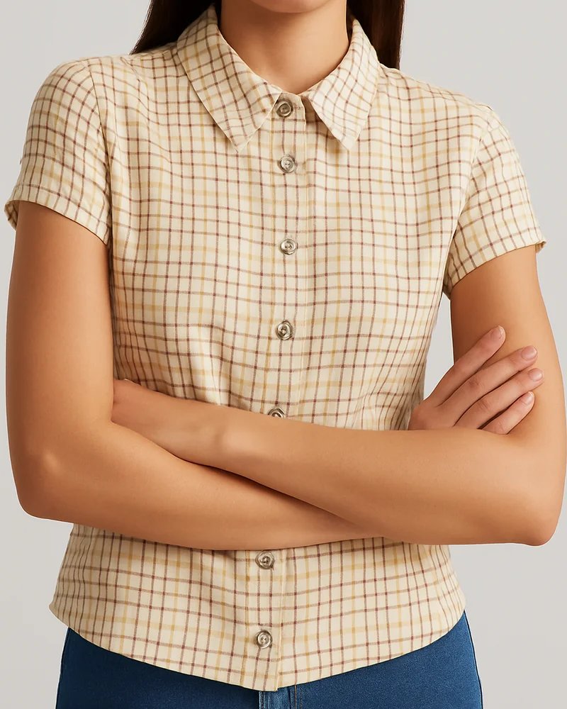 Camisa a Cuadros Vintage con Corset Integrado para Mujer - Image 4