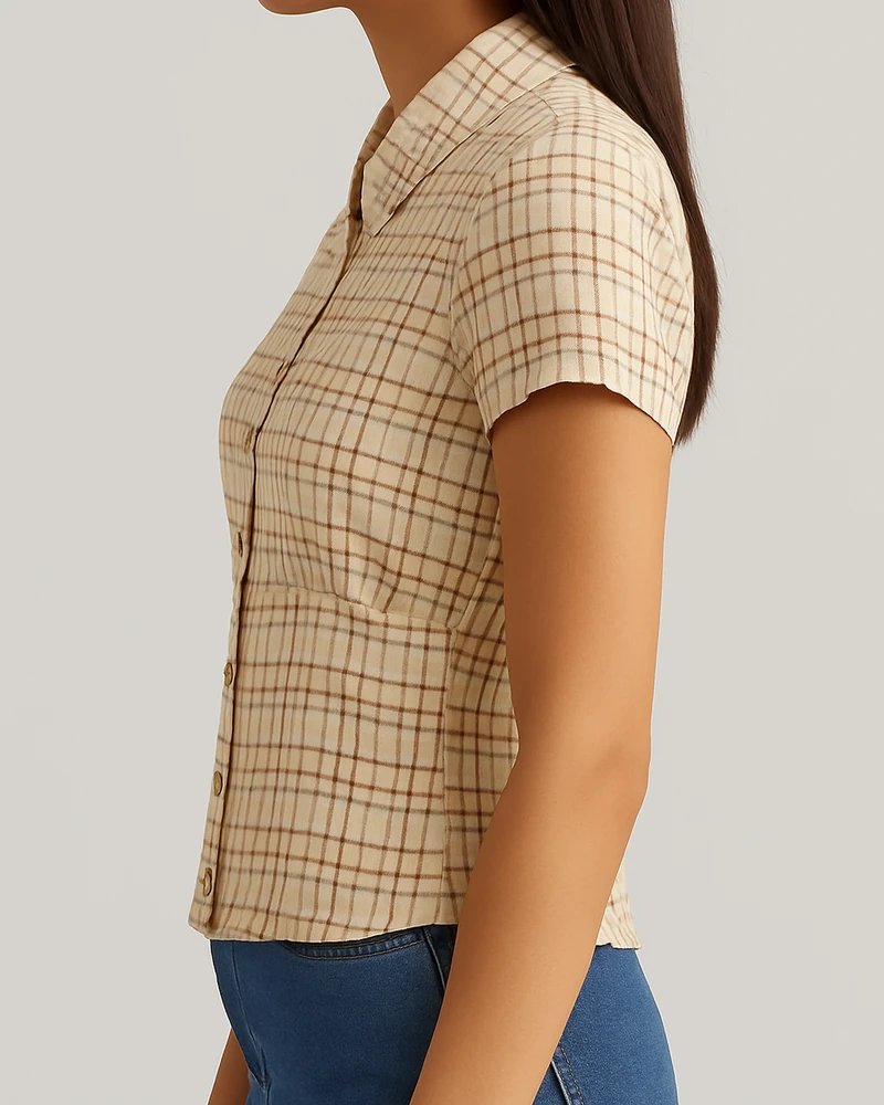 Camisa a Cuadros Vintage con Corset Integrado para Mujer - Image 5