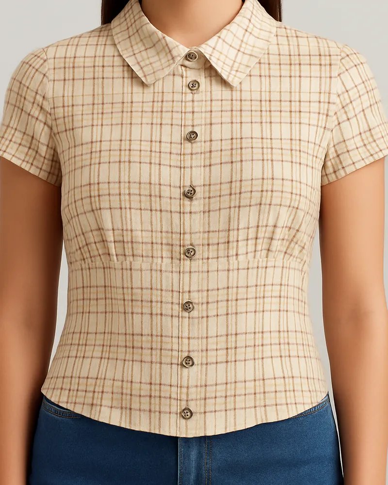 Camisa a Cuadros Vintage con Corset Integrado para Mujer - Image 6