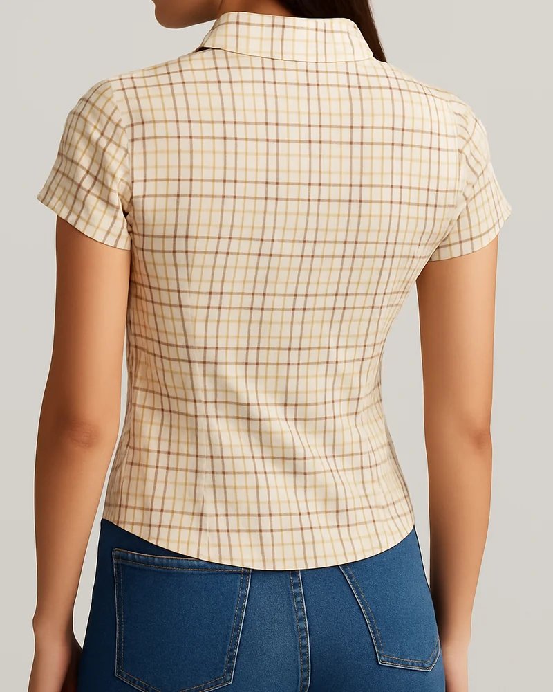 Camisa a Cuadros Vintage con Corset Integrado para Mujer - Image 7