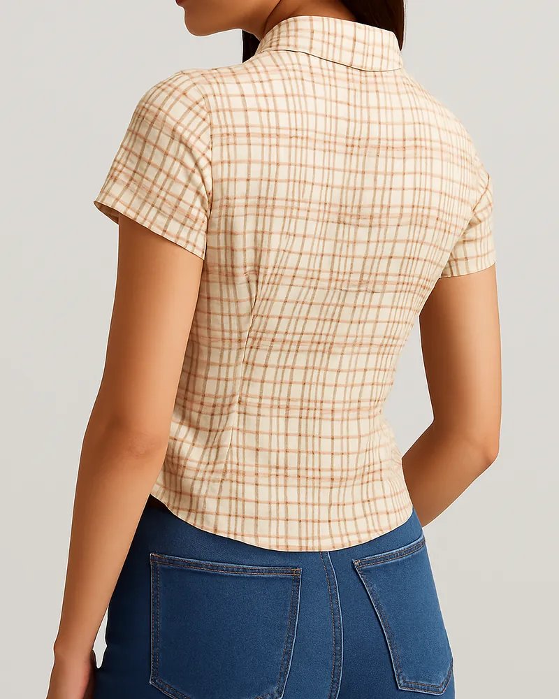 Camisa a Cuadros Vintage con Corset Integrado para Mujer - Image 8