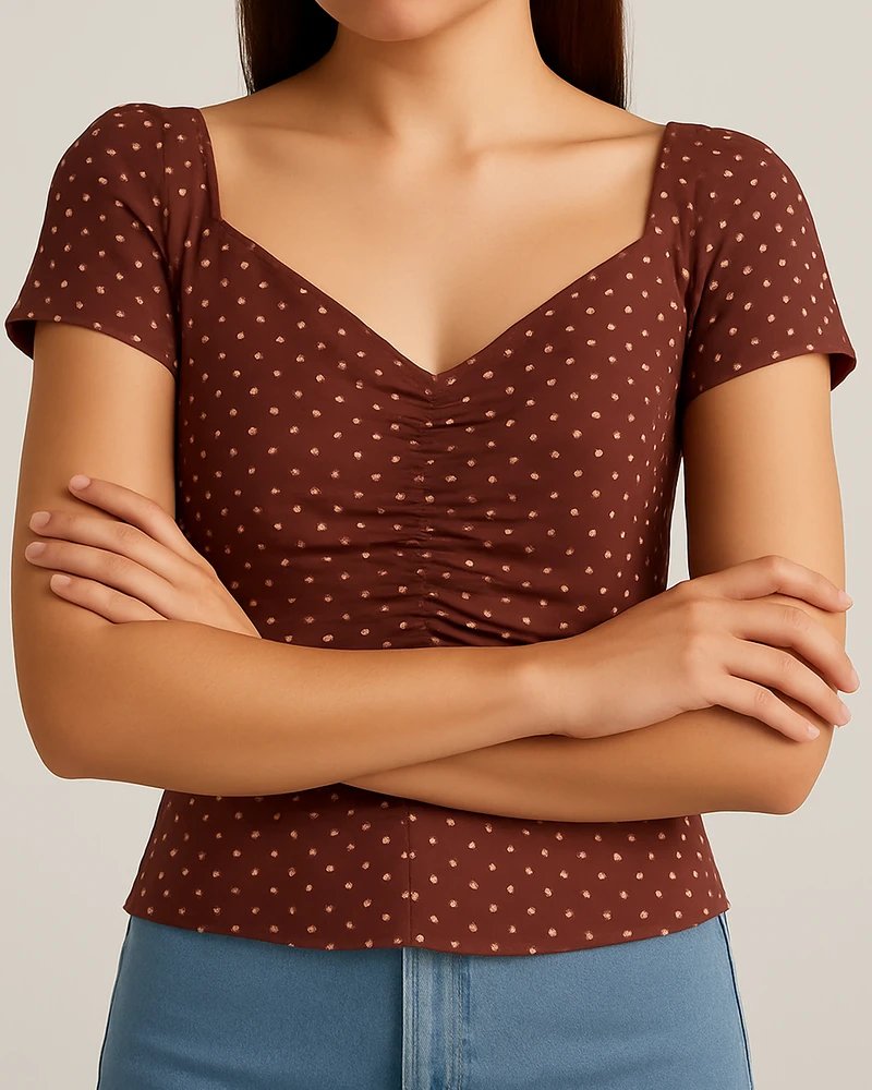 Blusa Manga Corta con Fruncido Central y Estampado de Lunares para Mujer - Image 4