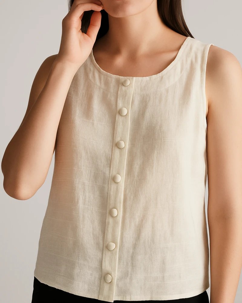 Blusa Crop Sin Mangas con Botones Frontales Estilo Casual para Mujer - Image 13