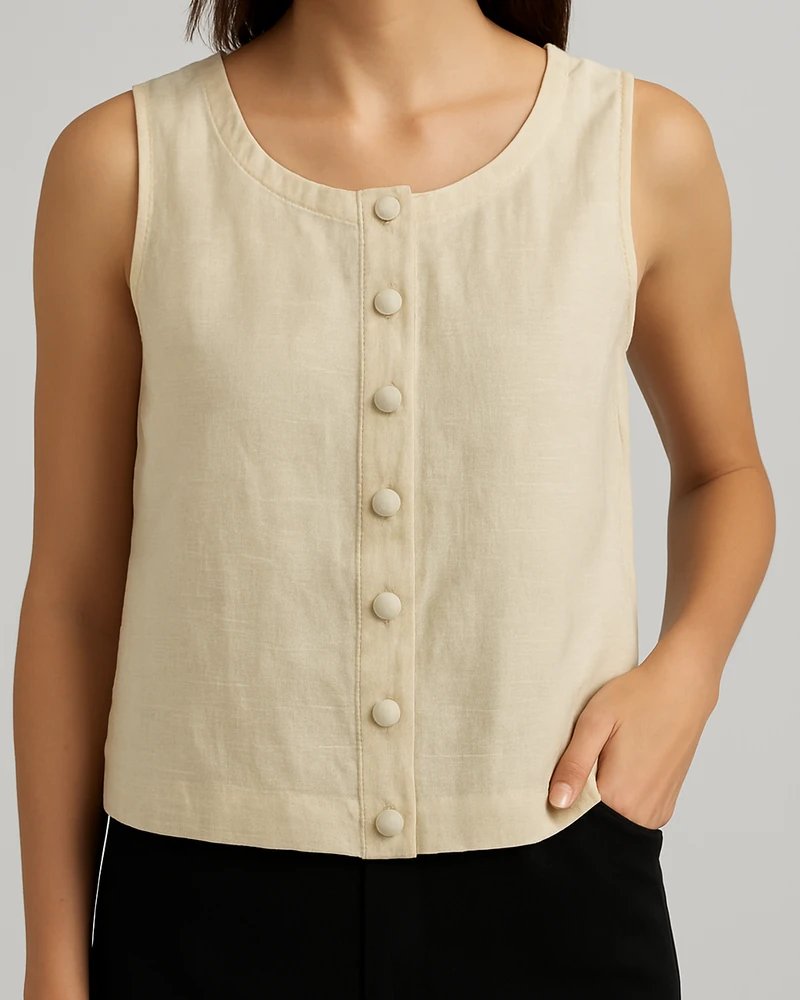 Blusa Crop Sin Mangas con Botones Frontales Estilo Casual para Mujer - Image 14