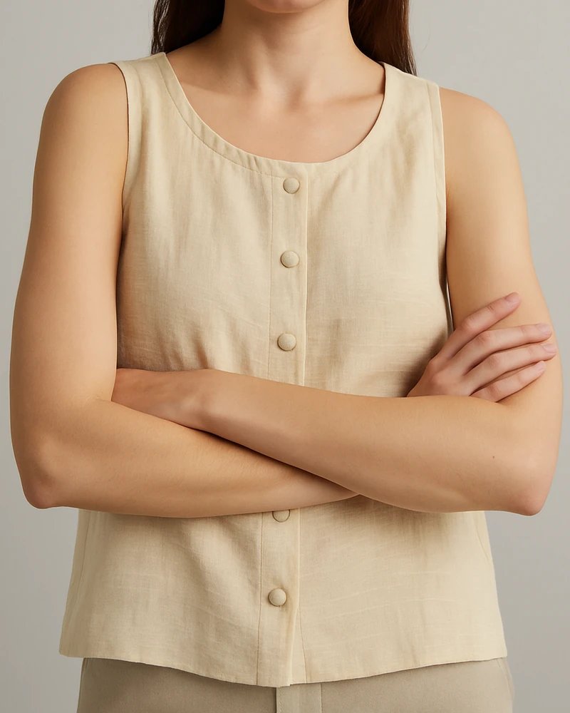 Blusa Crop Sin Mangas con Botones Frontales Estilo Casual para Mujer - Image 6
