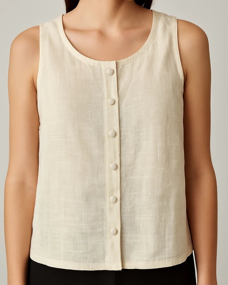 Blusa Crop Sin Mangas con Botones Frontales Estilo Casual para Mujer - Image 7