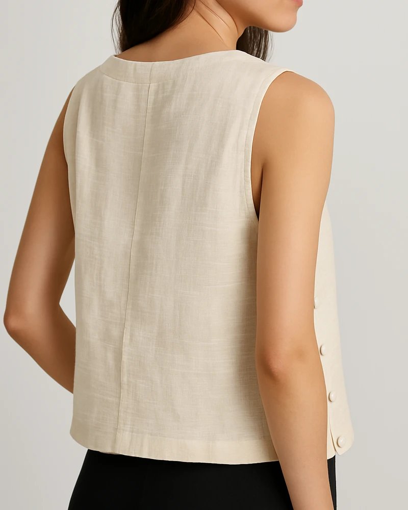 Blusa Crop Sin Mangas con Botones Frontales Estilo Casual para Mujer - Image 11