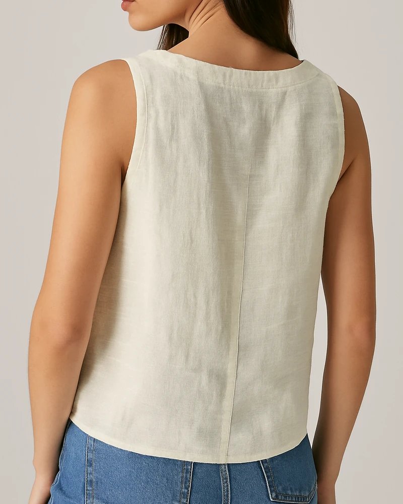 Blusa Crop Sin Mangas con Botones Frontales Estilo Casual para Mujer - Image 12
