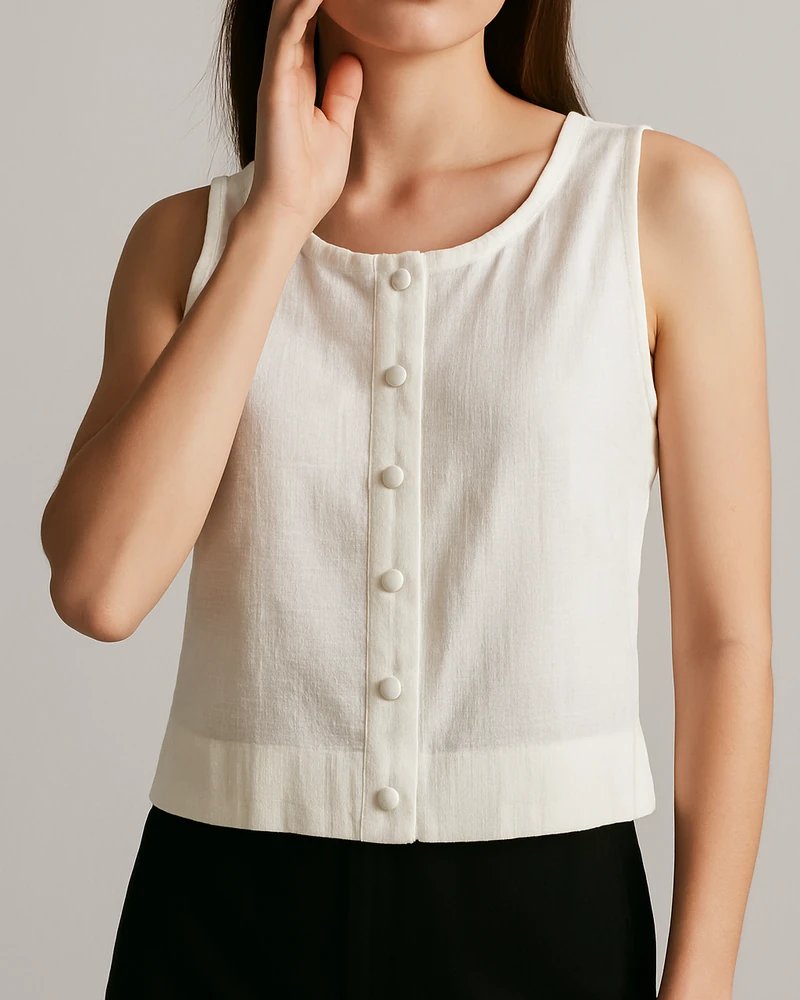 Blusa Crop Sin Mangas con Botones Frontales Estilo Casual para Mujer - Image 10