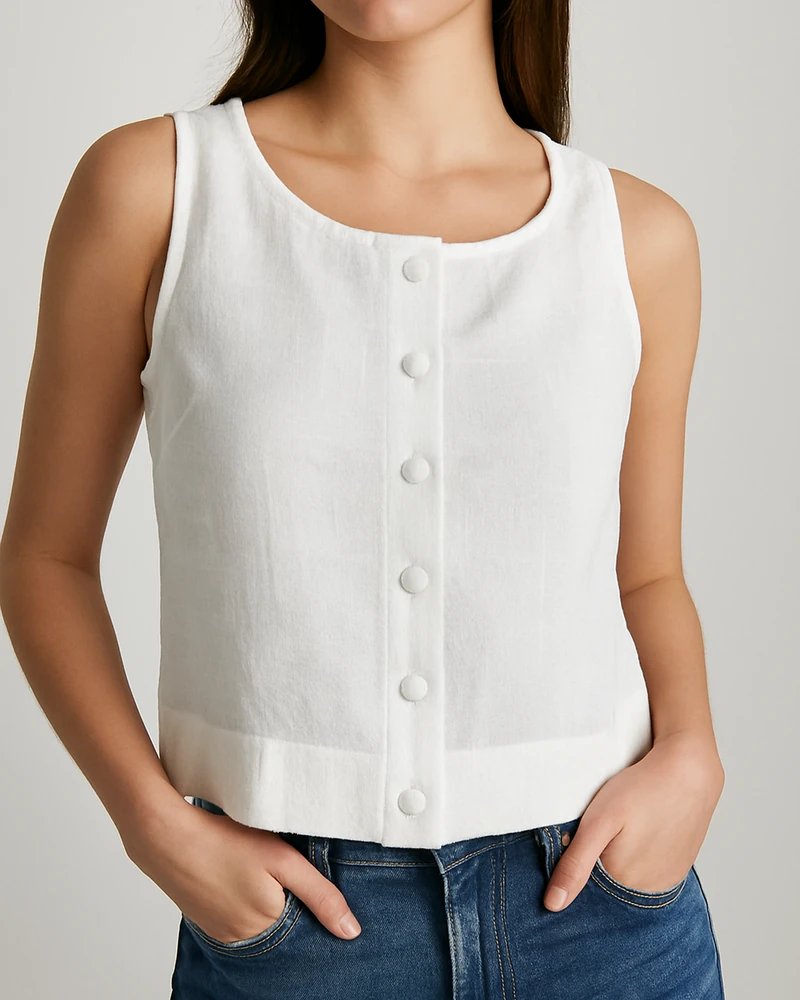 Blusa Crop Sin Mangas con Botones Frontales Estilo Casual para Mujer - Image 2