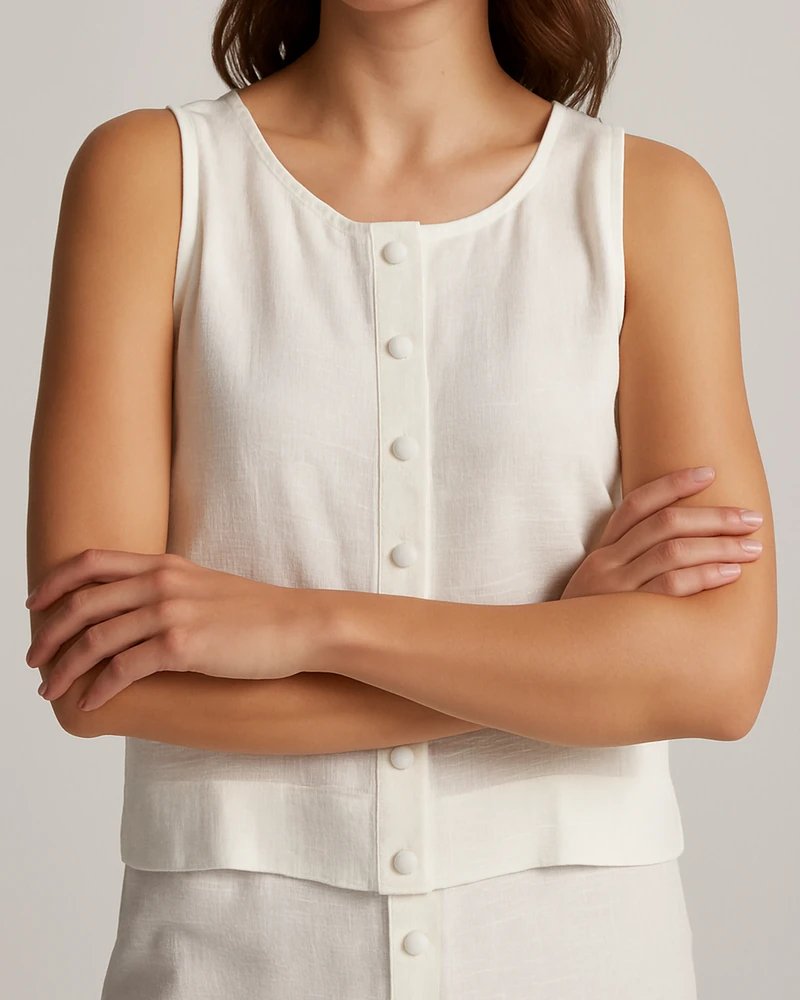 Blusa Crop Sin Mangas con Botones Frontales Estilo Casual para Mujer - Image 3