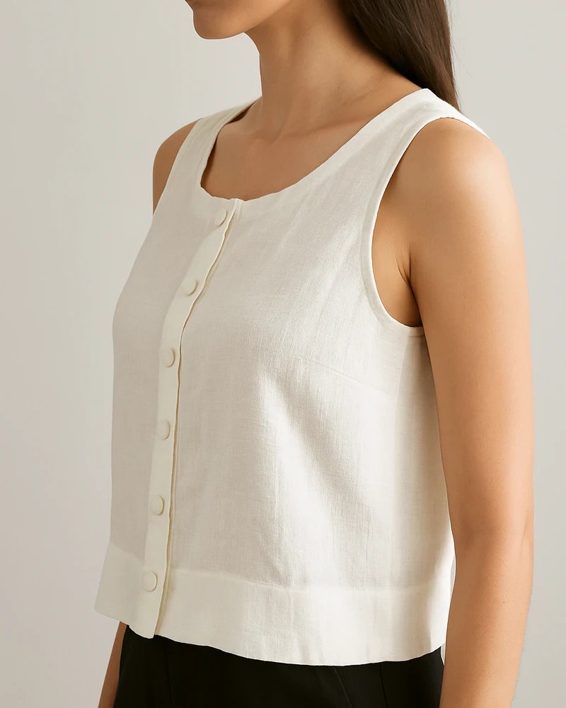 Blusa Crop Sin Mangas con Botones Frontales Estilo Casual para Mujer - Image 4