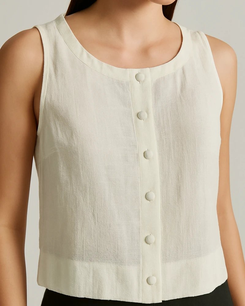 Blusa Crop Sin Mangas con Botones Frontales Estilo Casual para Mujer - Image 8