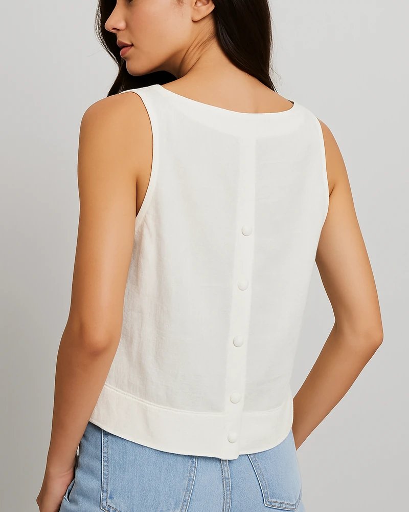 Blusa Crop Sin Mangas con Botones Frontales Estilo Casual para Mujer - Image 5