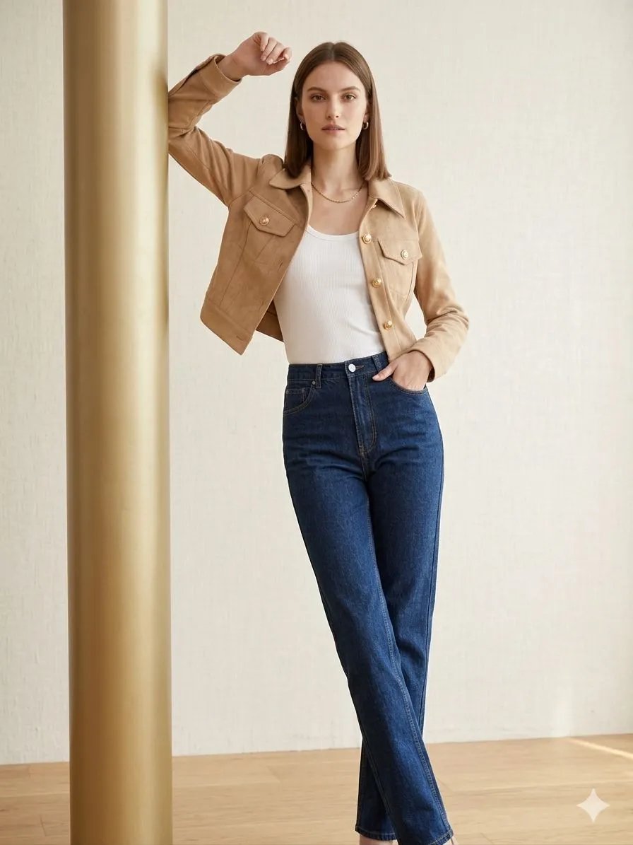 Chaqueta de Ante Camel Estilo Western para Mujer - Image 2