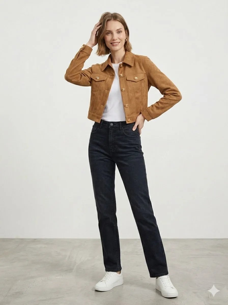 Chaqueta de Ante Camel Estilo Western para Mujer - Image 4