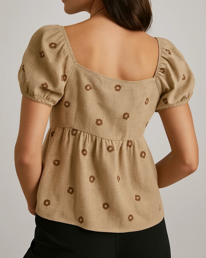 Blusa Margaritas Bordadas Escote Cuadrado con Manga Globo para Mujer - Image 5