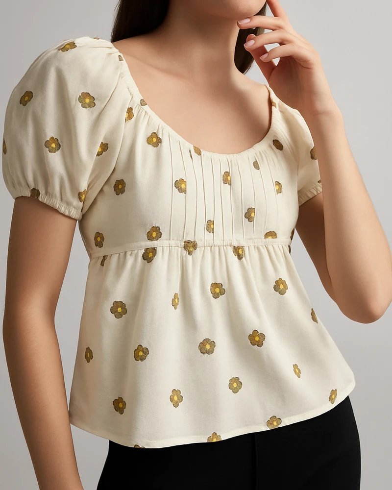 Blusa Margaritas Bordadas Escote Cuadrado con Manga Globo para Mujer - Image 6