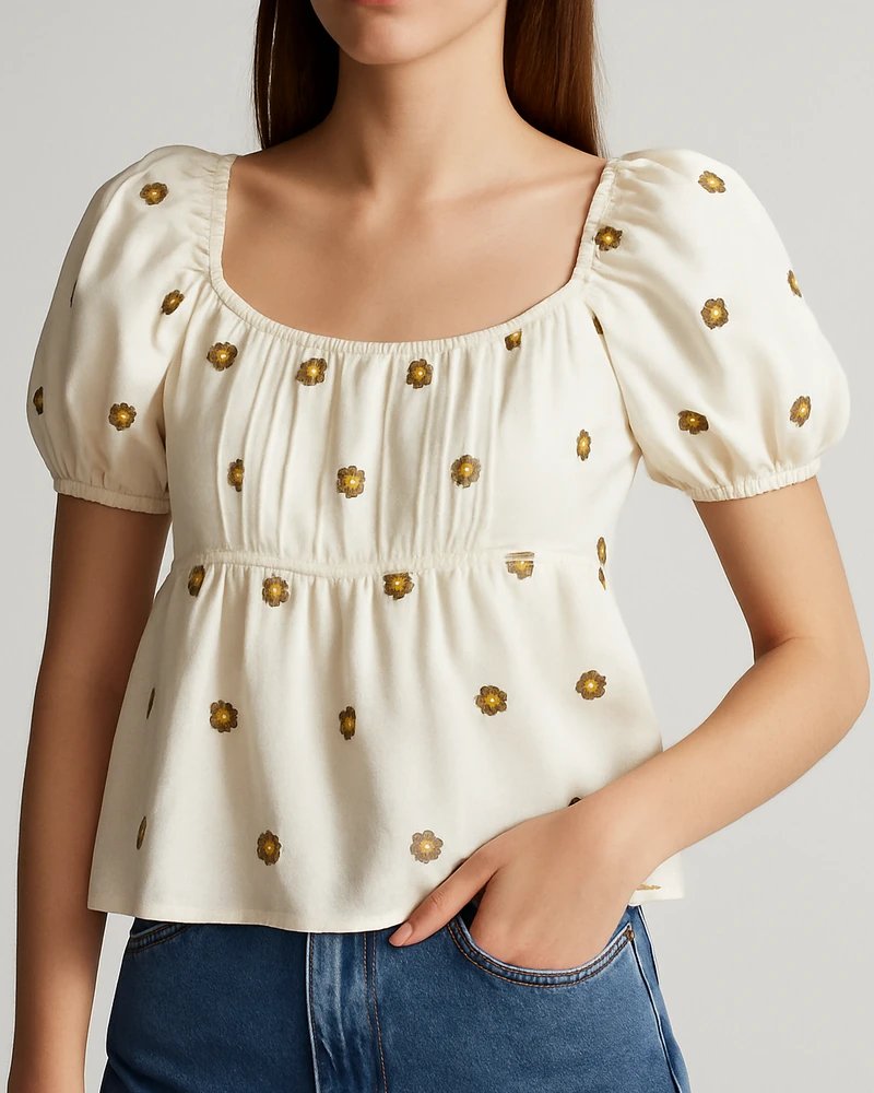 Blusa Margaritas Bordadas Escote Cuadrado con Manga Globo para Mujer - Image 7