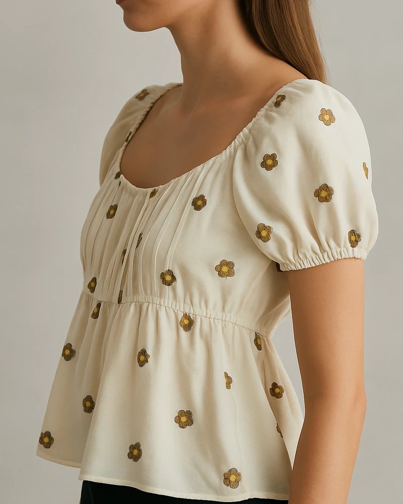 Blusa Margaritas Bordadas Escote Cuadrado con Manga Globo para Mujer - Image 9