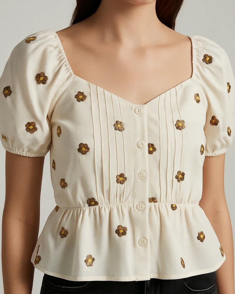 Blusa Margaritas Bordadas Escote Cuadrado con Manga Globo para Mujer - Image 11