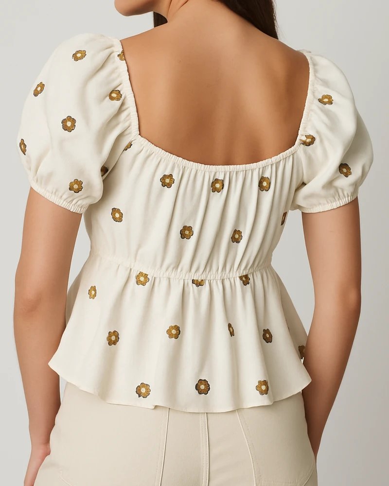 Blusa Margaritas Bordadas Escote Cuadrado con Manga Globo para Mujer - Image 10