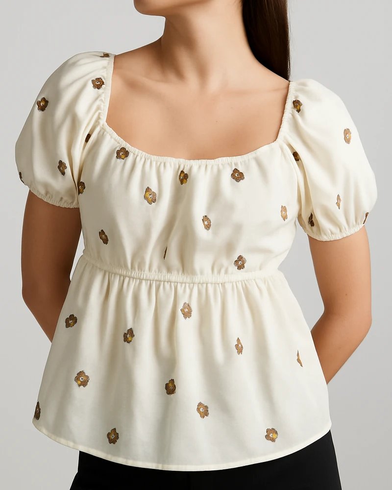 Blusa Margaritas Bordadas Escote Cuadrado con Manga Globo para Mujer - Image 12