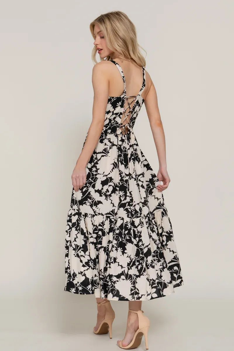 Vestido Midi Floral Rojo y Blanco con Tirantes para Mujer - Image 8