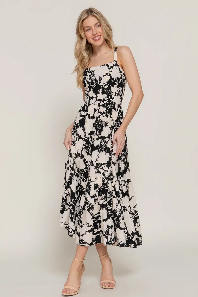 Vestido Midi Floral Rojo y Blanco con Tirantes para Mujer - Image 10