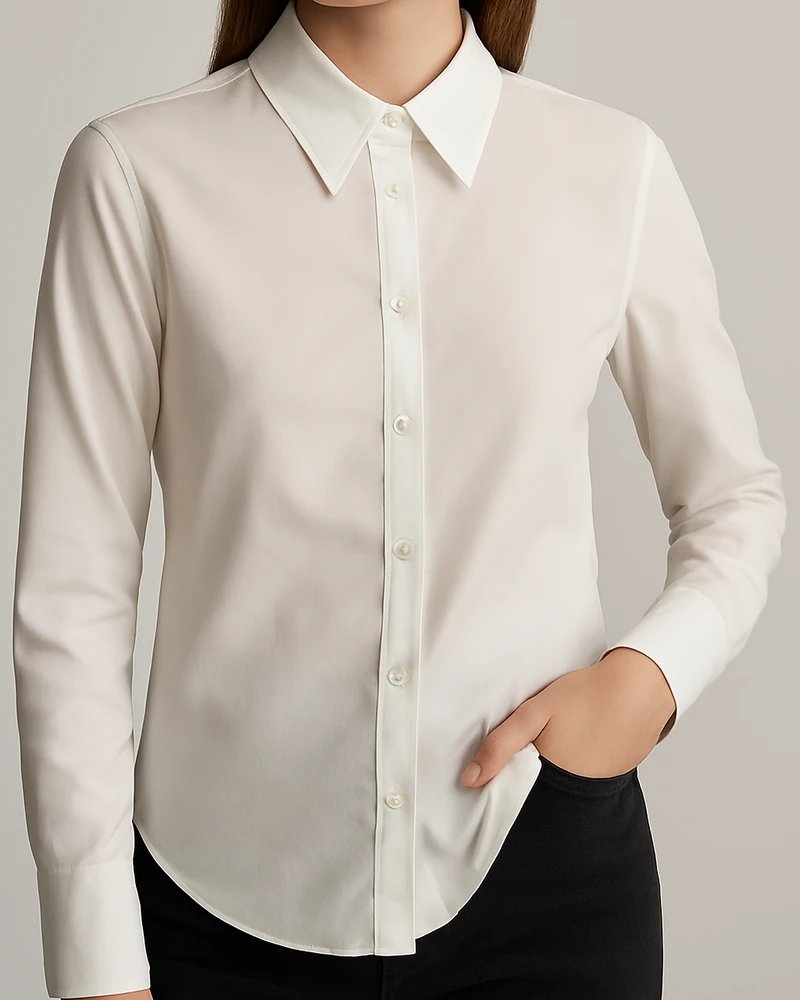 Camisa Blanca Clásica de Manga Larga Slim Fit para Mujer - Image 3