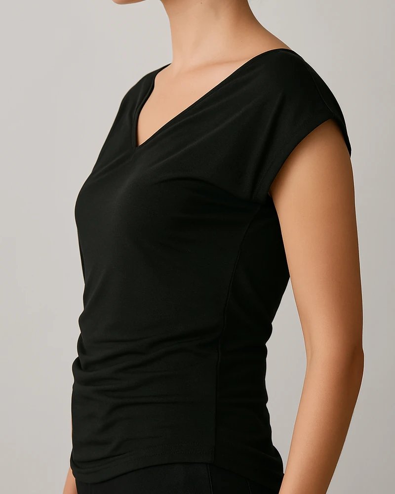 Blusa Drapeada Escote Barco con Fruncidos Laterales para Mujer - Image 4