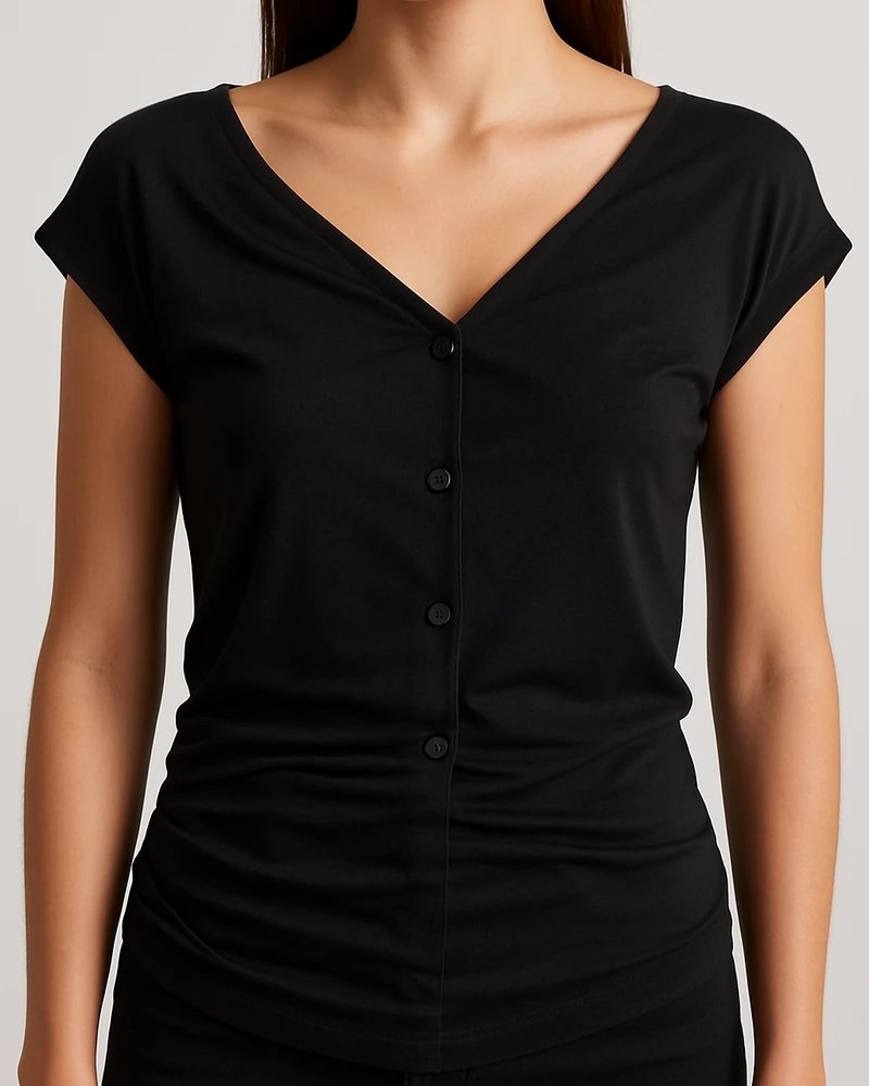 Blusa Drapeada Escote Barco con Fruncidos Laterales para Mujer - Image 5