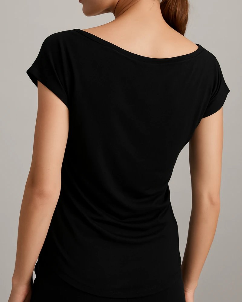 Blusa Drapeada Escote Barco con Fruncidos Laterales para Mujer - Image 7