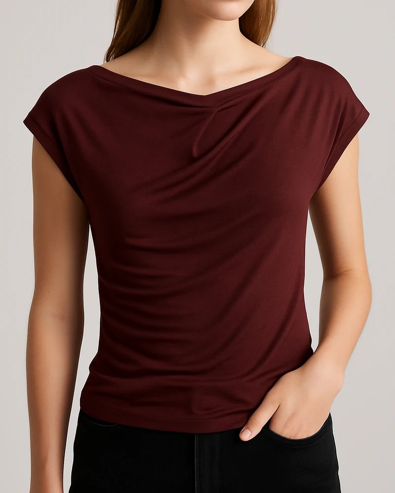 Blusa Drapeada Escote Barco con Fruncidos Laterales para Mujer - Image 10