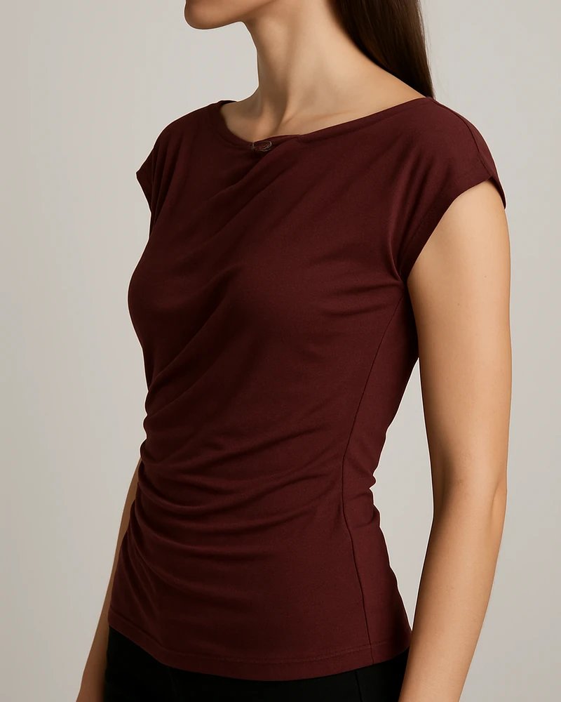 Blusa Drapeada Escote Barco con Fruncidos Laterales para Mujer - Image 12
