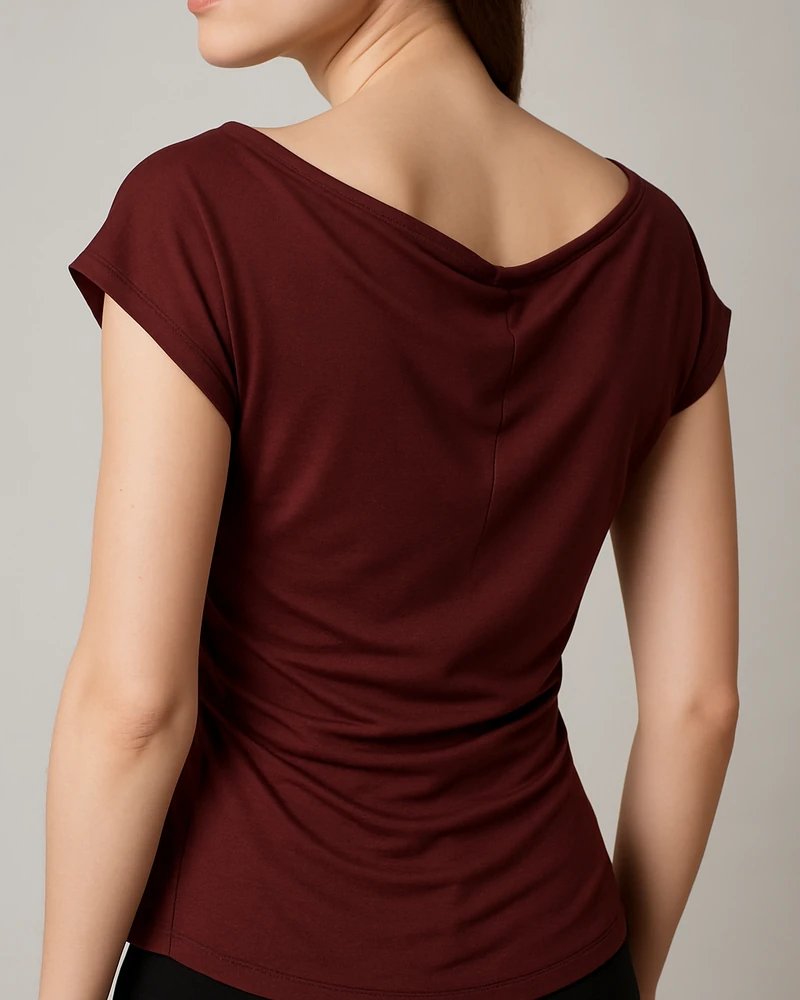 Blusa Drapeada Escote Barco con Fruncidos Laterales para Mujer - Image 15