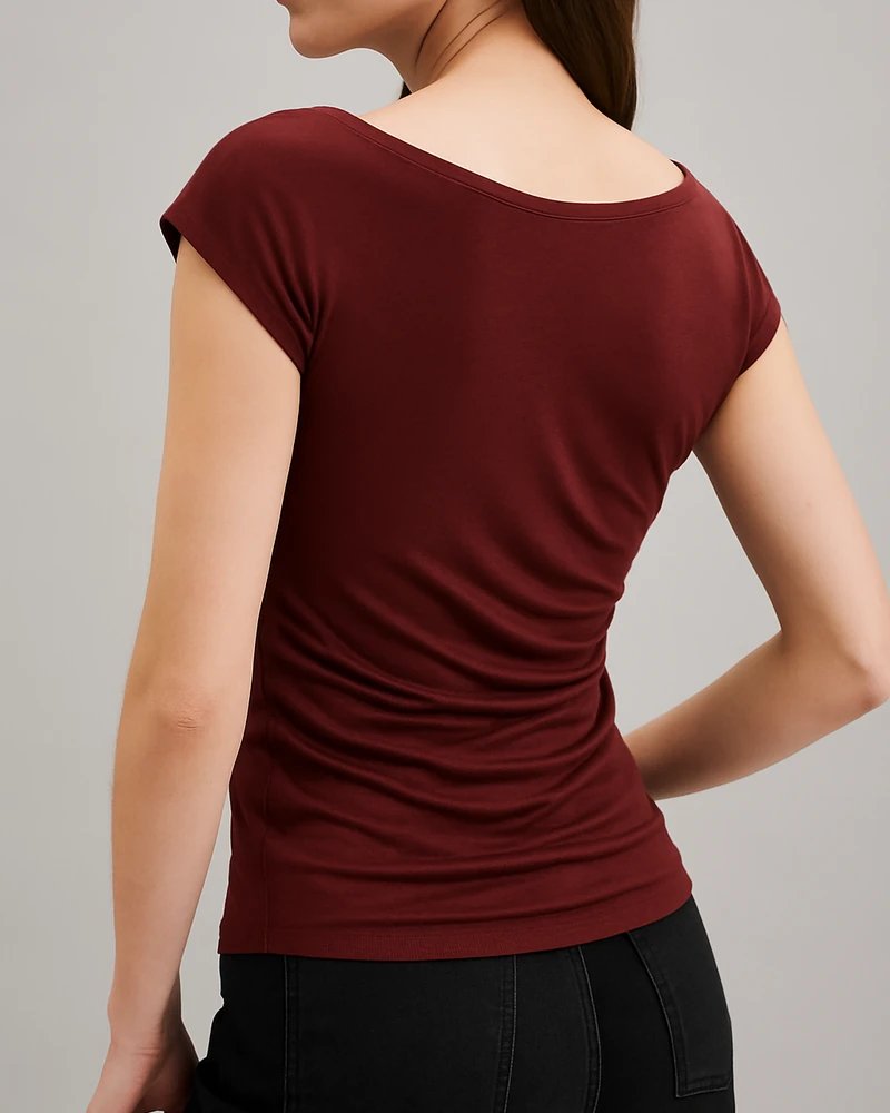 Blusa Drapeada Escote Barco con Fruncidos Laterales para Mujer - Image 14