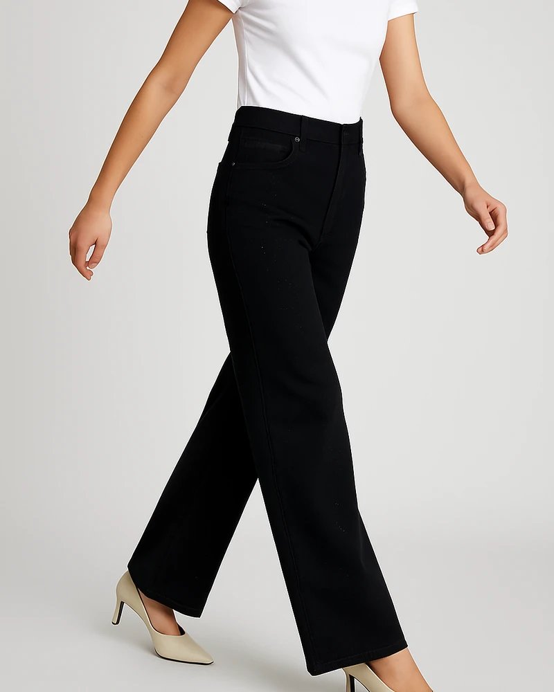 Jeans Wide Leg de Tiro Alto en Negro con Detalles Brillantes para Mujer - Image 2