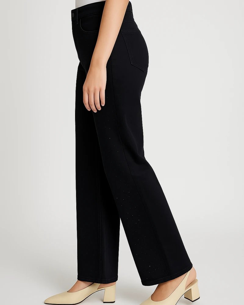 Jeans Wide Leg de Tiro Alto en Negro con Detalles Brillantes para Mujer - Image 3