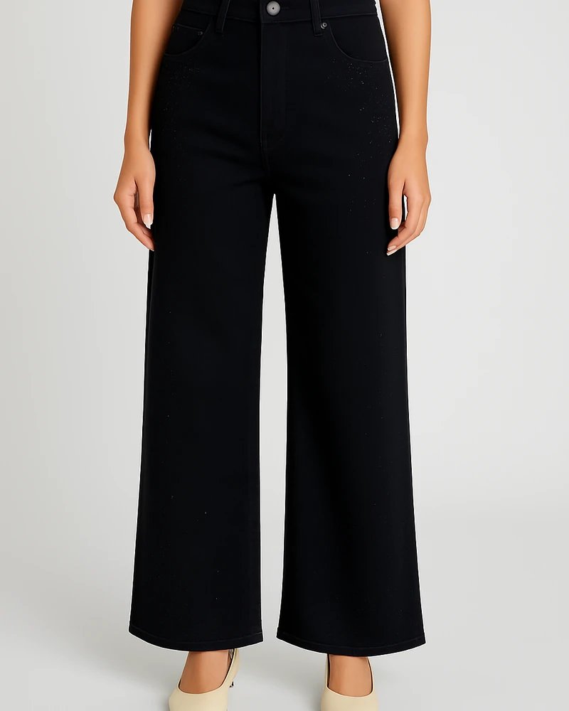 Jeans Wide Leg de Tiro Alto en Negro con Detalles Brillantes para Mujer - Image 6