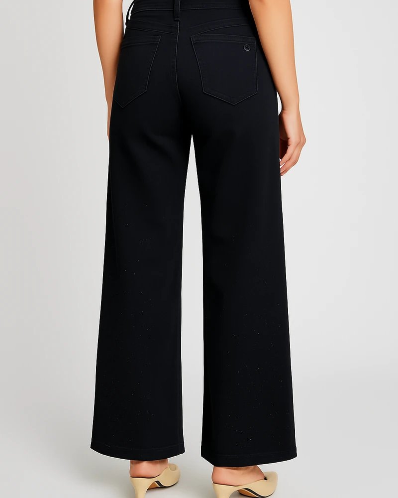 Jeans Wide Leg de Tiro Alto en Negro con Detalles Brillantes para Mujer - Image 7