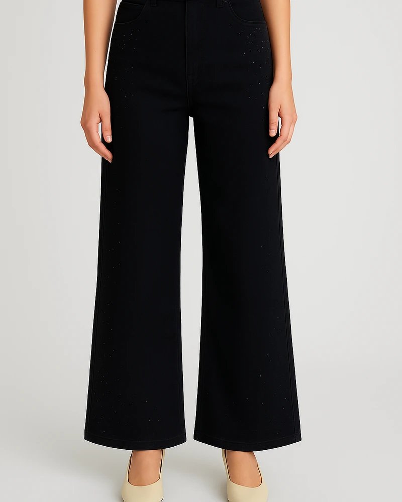Jeans Wide Leg de Tiro Alto en Negro con Detalles Brillantes para Mujer - Image 8