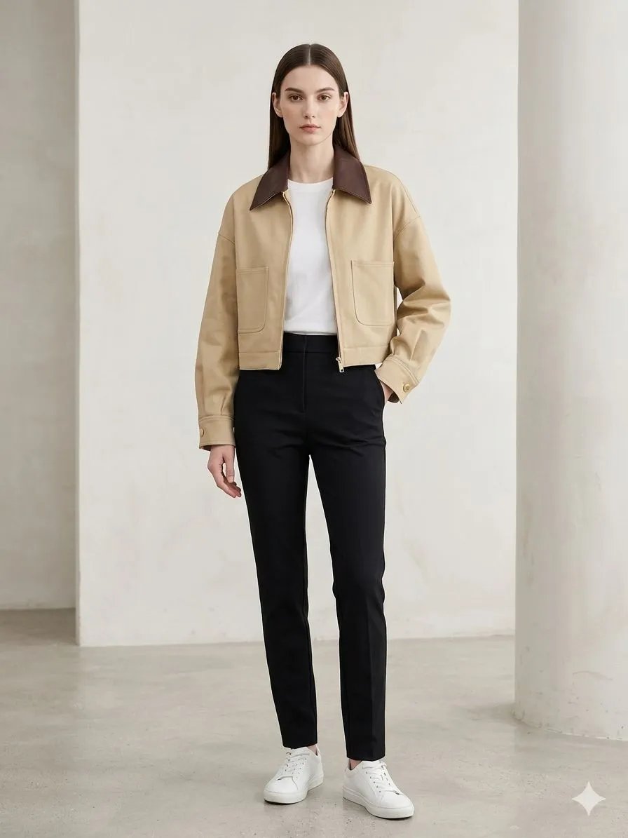 Chamarra Bomber Verde Militar Con Cuello Contrastante Para Mujer - Image 4