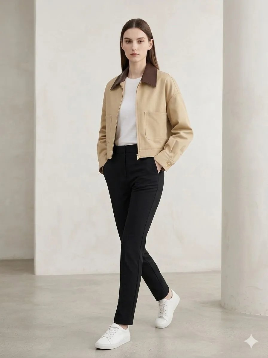 Chamarra Bomber Verde Militar Con Cuello Contrastante Para Mujer - Image 5