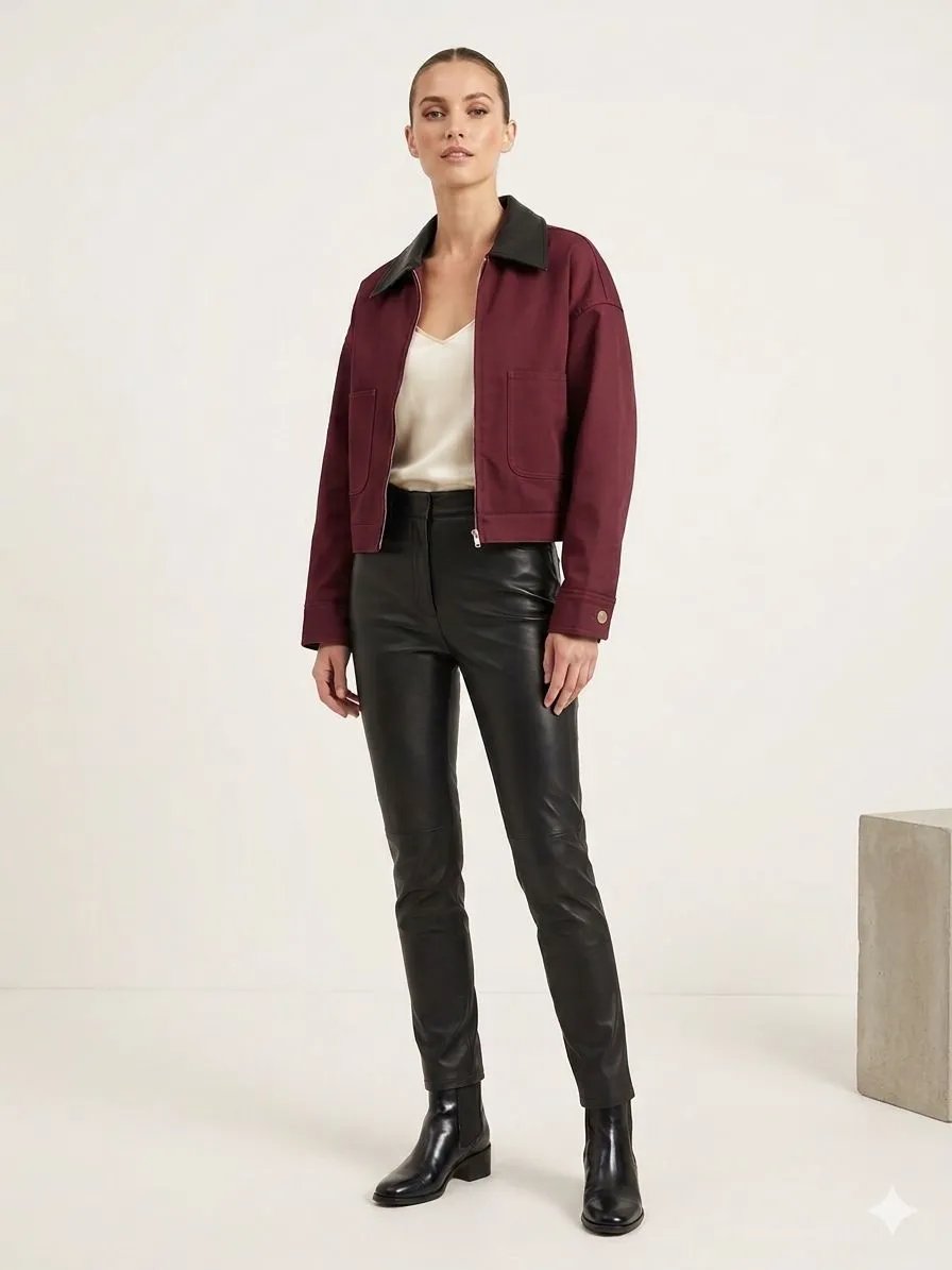 Chamarra Bomber Verde Militar Con Cuello Contrastante Para Mujer - Image 7