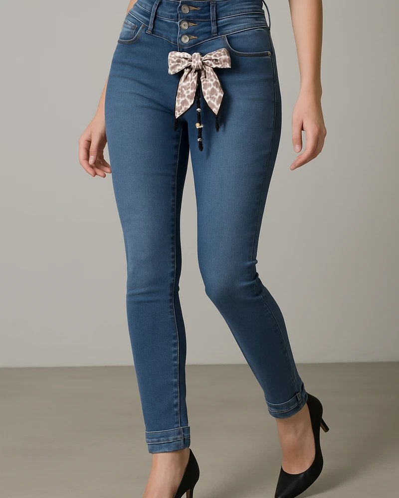 Jeans Colombianos Skinny Tiro Alto Azul Oscuro para Mujer - Image 9
