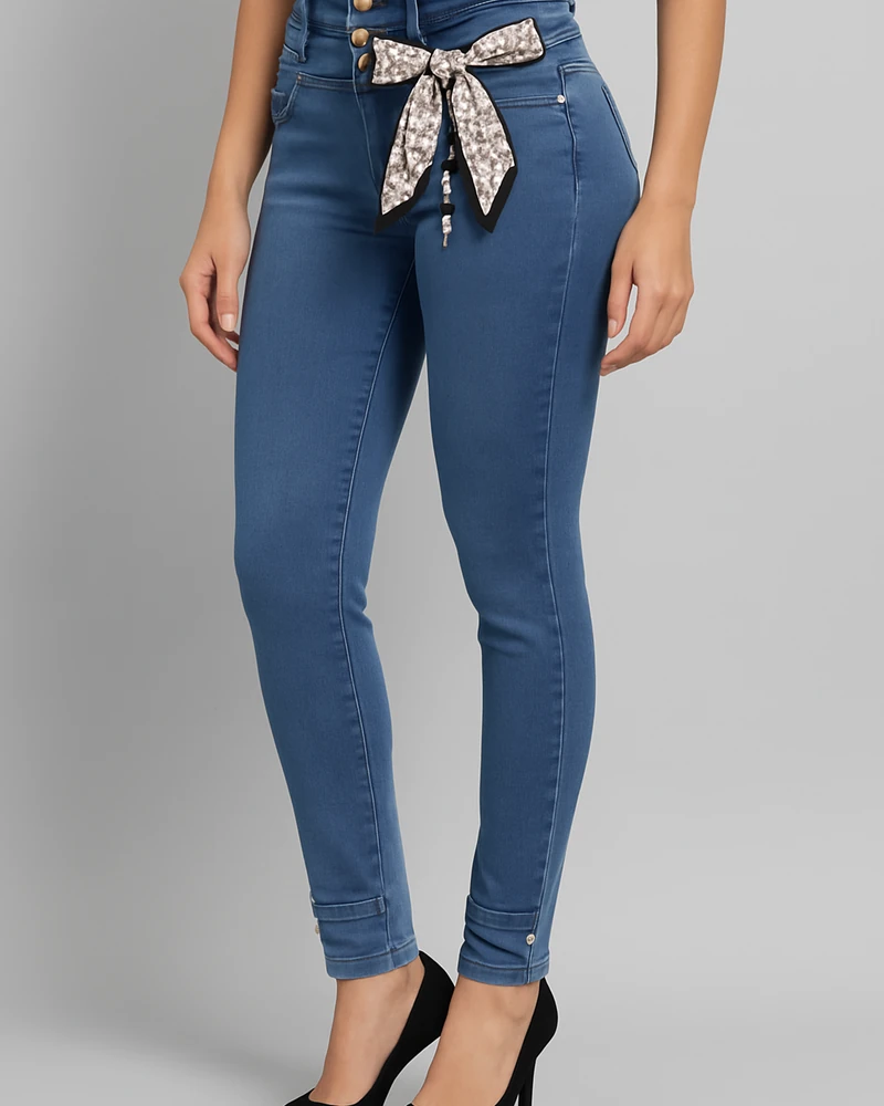 Jeans Colombianos Skinny Tiro Alto Azul Oscuro para Mujer - Image 10