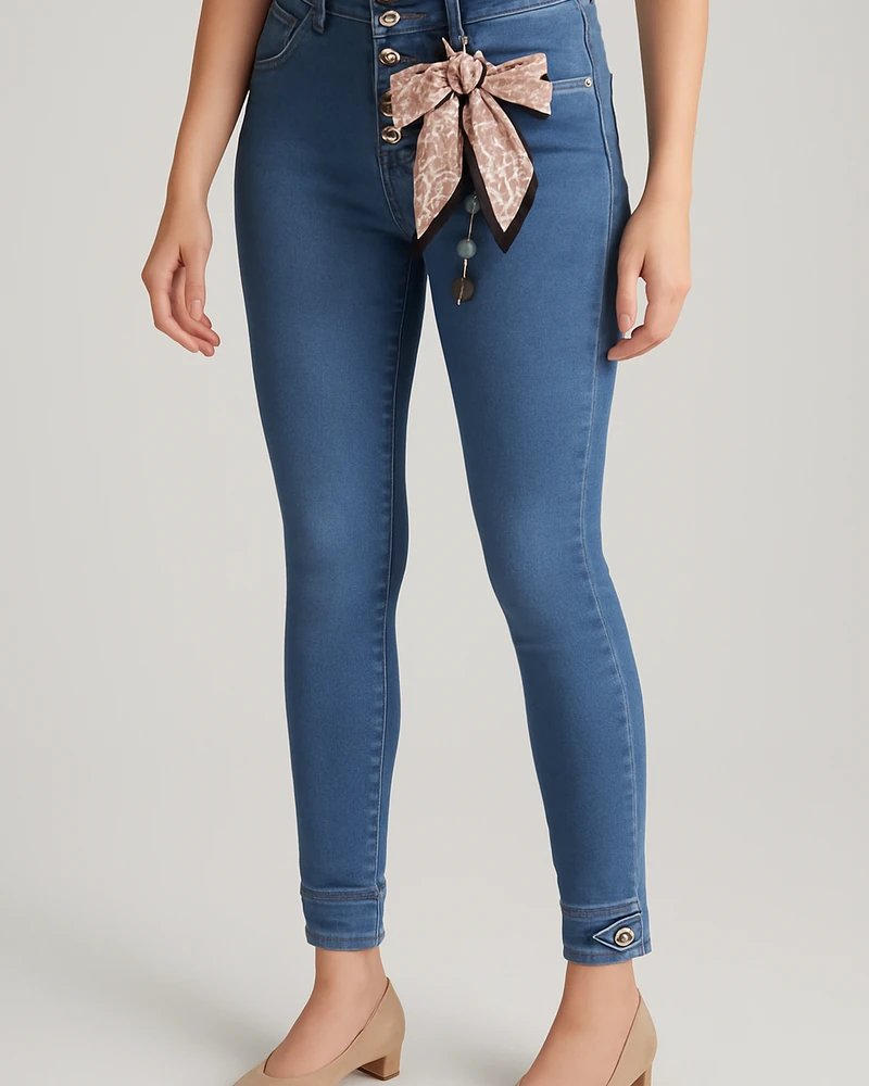 Jeans Colombianos Skinny Tiro Alto Azul Oscuro para Mujer - Image 11